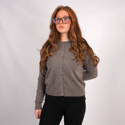 100% Cashmere Ladies Crew Cardigan - Vaper Mid Brown - Heritage Of Scotland - XS