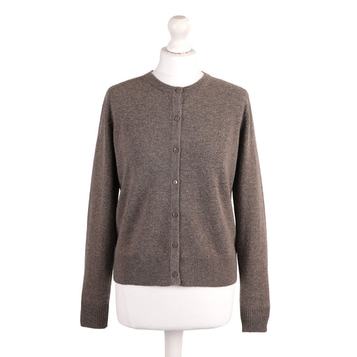 100% Cashmere Ladies Crew Cardigan - Vaper Mid Brown - Heritage Of Scotland - XS