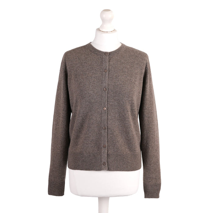 100% Cashmere Ladies Crew Cardigan - Vaper Mid Brown - Heritage Of Scotland - XS
