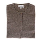 100% Cashmere Ladies Crew Cardigan - Vaper Mid Brown - Heritage Of Scotland - XS