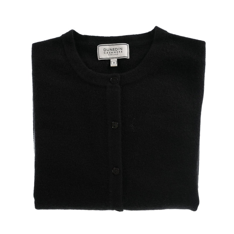 100% Cashmere Ladies NEW Crew Cardigan Black - Heritage Of Scotland - XS