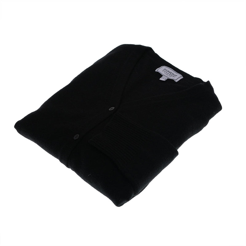 100% Cashmere Ladies NEW V Neck Cardigan Black - Heritage Of Scotland - XS