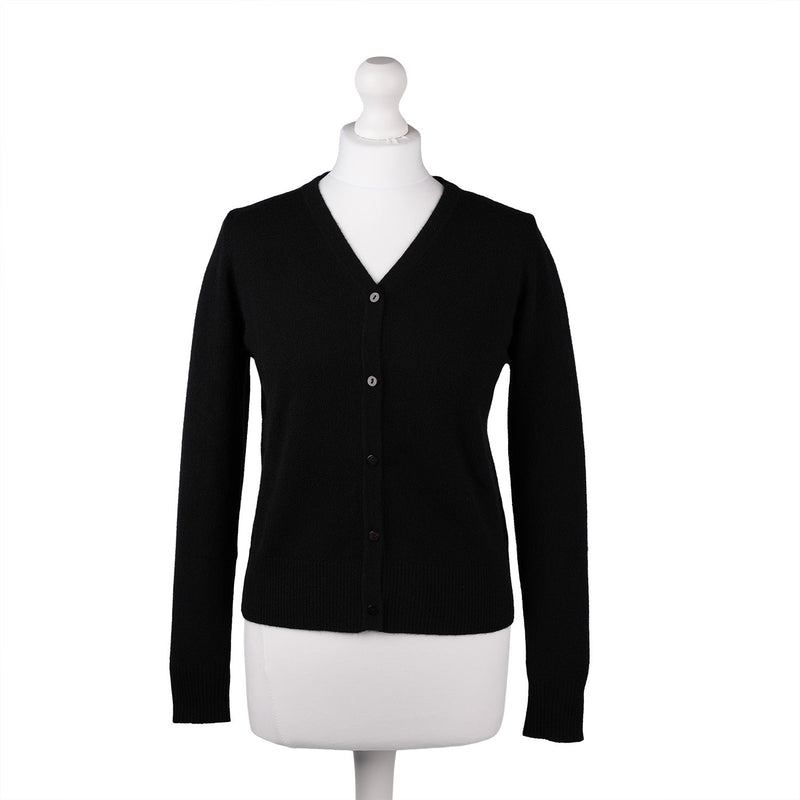 100% Cashmere Ladies NEW V Neck Cardigan Black - Heritage Of Scotland - XS