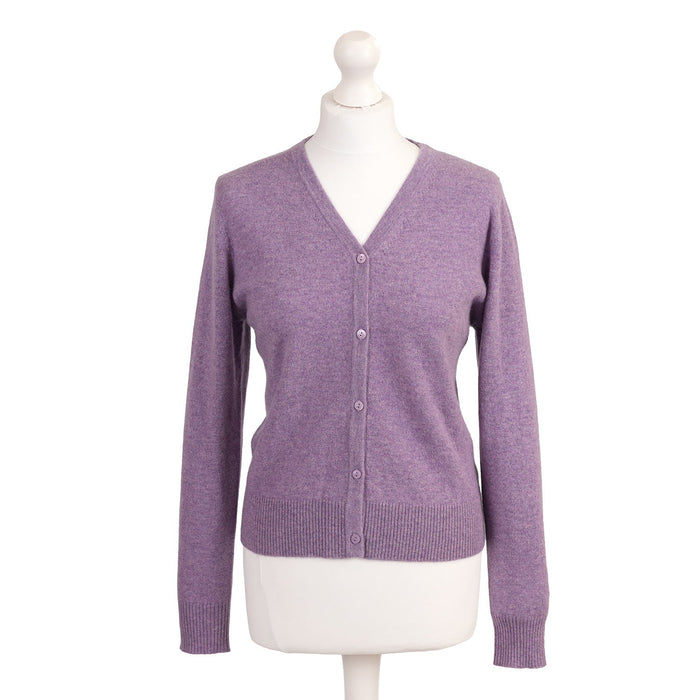 100% Cashmere Ladies NEW V Neck Cardigan Heather - Heritage Of Scotland - XS