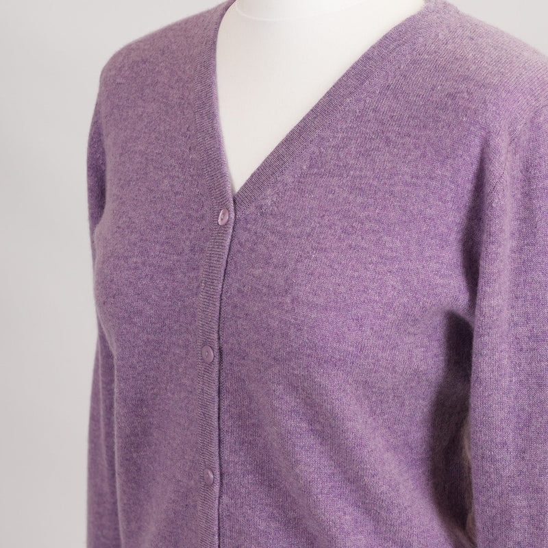 100% Cashmere Ladies NEW V Neck Cardigan Heather - Heritage Of Scotland - XS