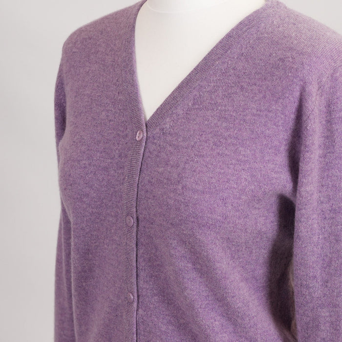 100% Cashmere Ladies NEW V Neck Cardigan Heather - Heritage Of Scotland - XS