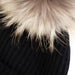 100% Cashmere Ladies Rib Hat With Pom Xl Black/Natural Pom - Heritage Of Scotland - BLACK/NATURAL POM