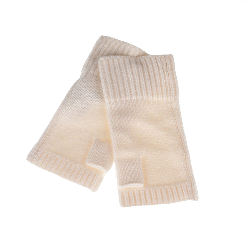 100% Cashmere Ladies Rib Wristlet White - Heritage Of Scotland - WHITE