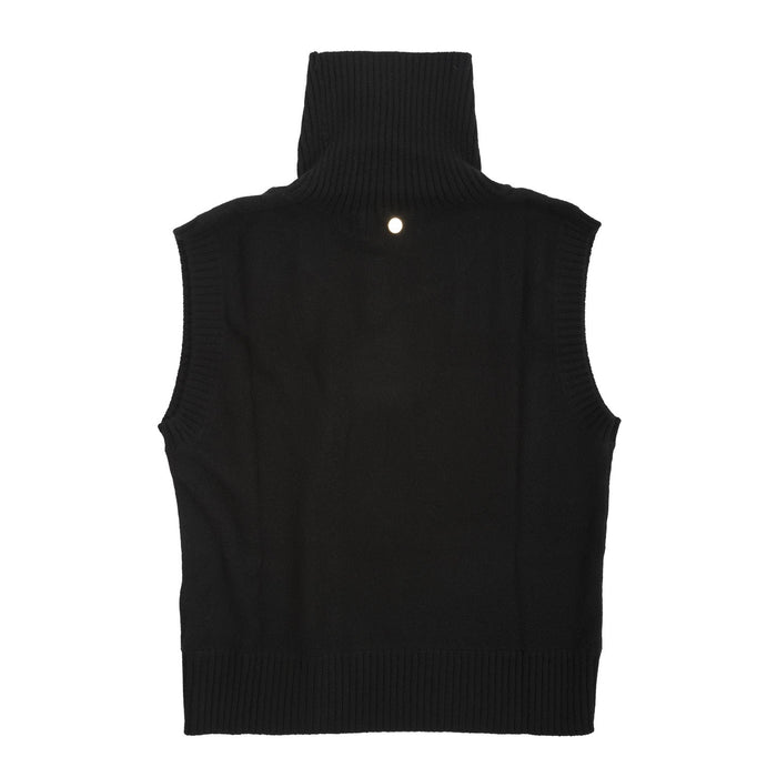 100% Cashmere Ladies Sleeveless Roll Black With Sequin - Heritage Of Scotland - BLACK WITH SEQUIN