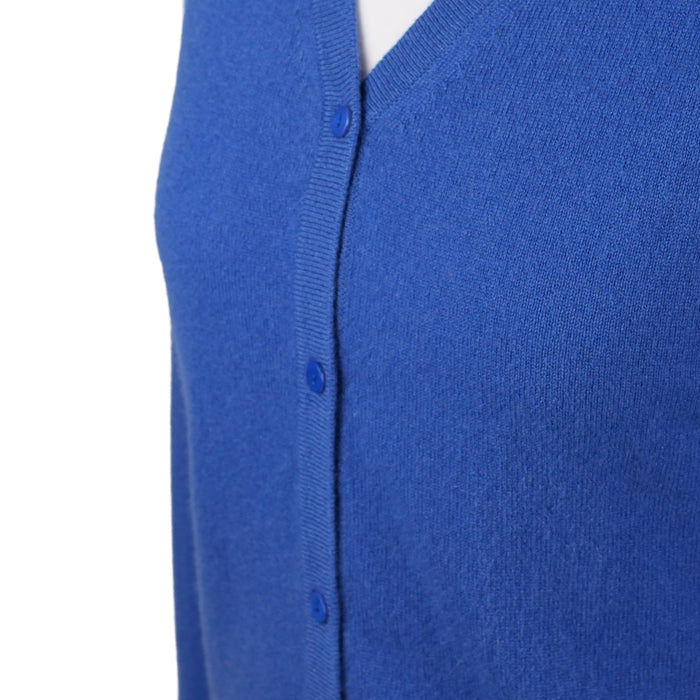 100% Cashmere Ladies V Neck Cardigan Cornflower - Heritage Of Scotland - XS