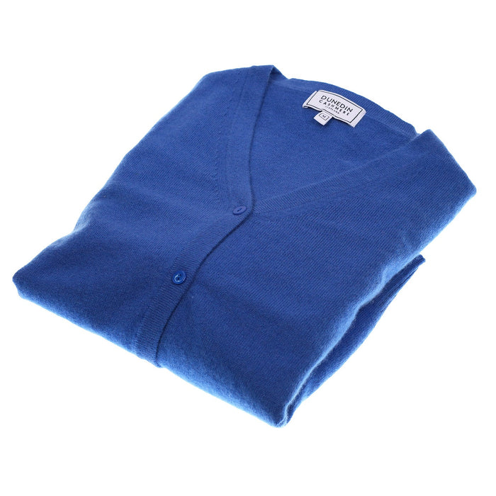 100% Cashmere Ladies V Neck Cardigan Cornflower - Heritage Of Scotland - XS