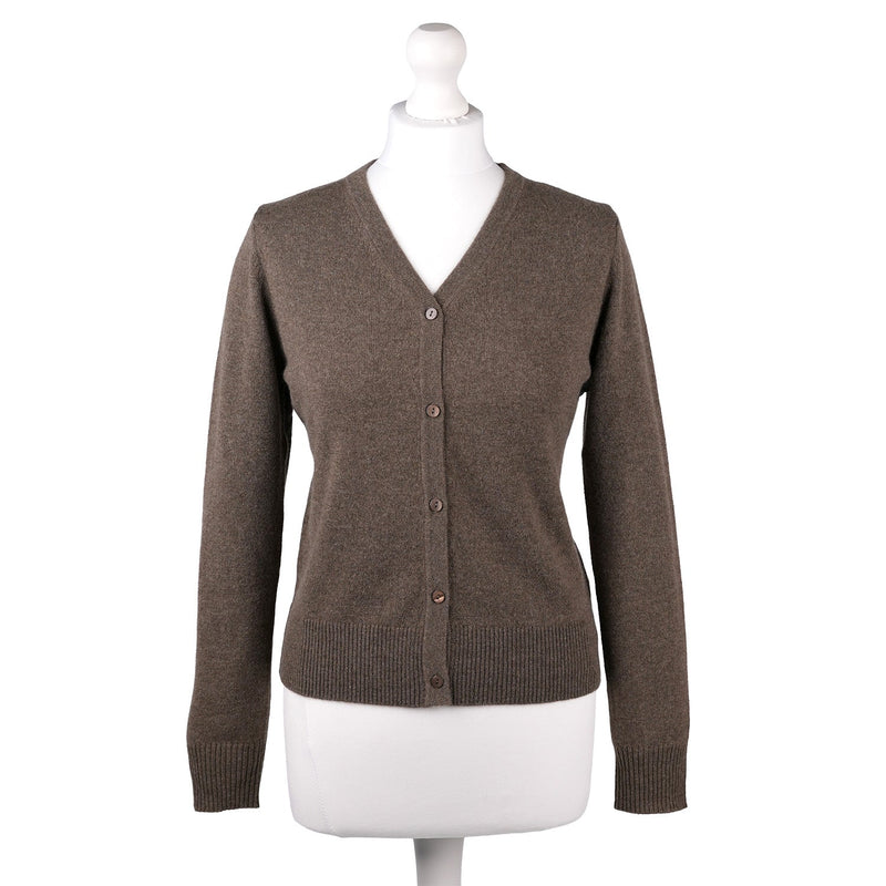 100% Cashmere Ladies V Neck Cardigan Olive - Heritage Of Scotland - XL
