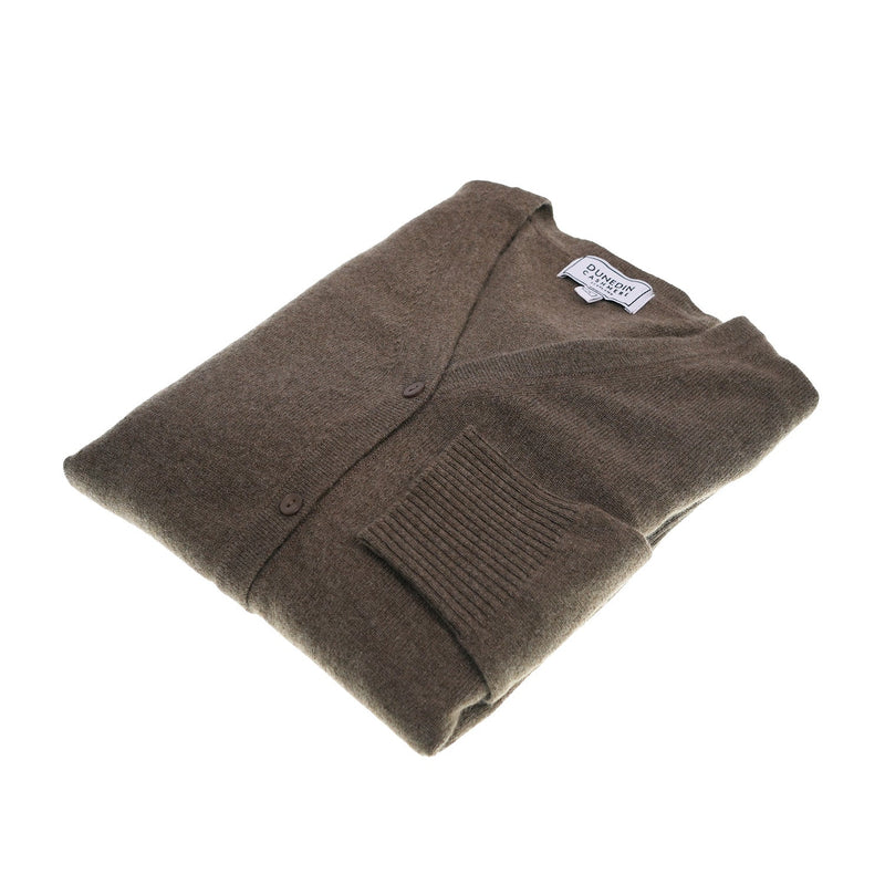 100% Cashmere Ladies V Neck Cardigan Olive - Heritage Of Scotland - XL