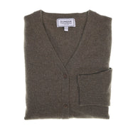 100% Cashmere Ladies V Neck Cardigan Olive - Heritage Of Scotland - XL