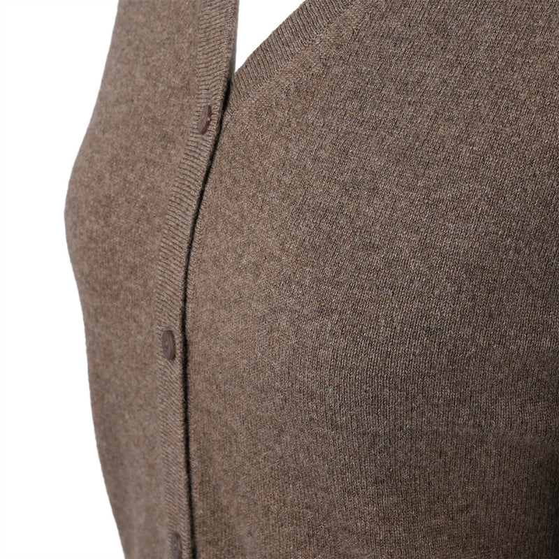 100% Cashmere Ladies V Neck Cardigan Olive - Heritage Of Scotland - XL