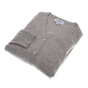 100% Cashmere Ladies V Neck Cardigan Oyster - Heritage Of Scotland - XS