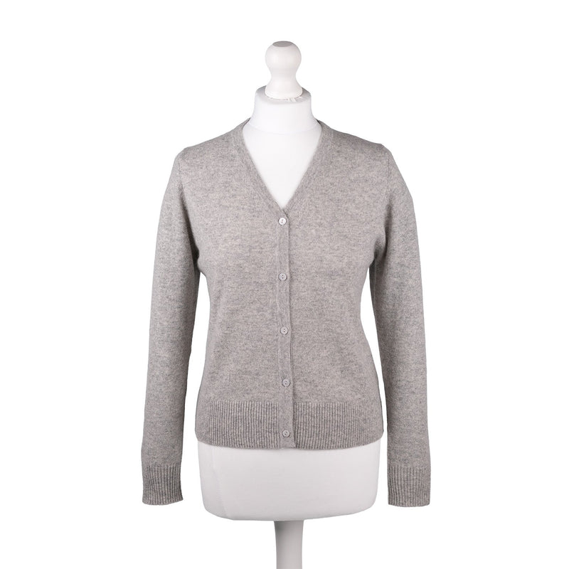 100% Cashmere Ladies V Neck Cardigan Oyster - Heritage Of Scotland - XS