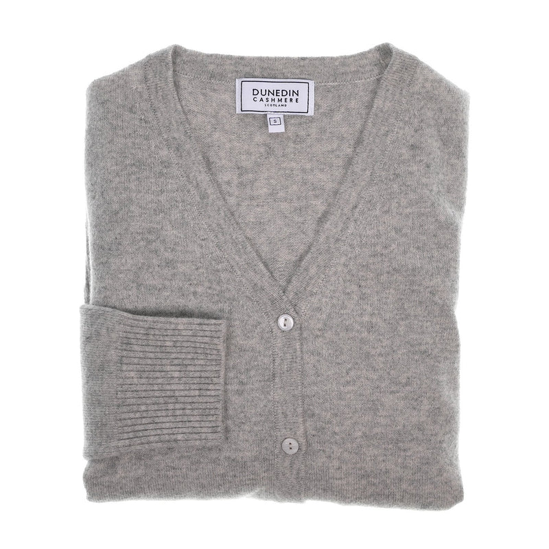 100% Cashmere Ladies V Neck Cardigan Oyster - Heritage Of Scotland - XS