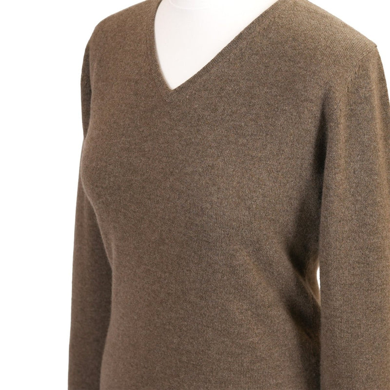 100% Cashmere Ladies V Neck Jumper - Olive - Heritage Of Scotland - OLIVE / XS