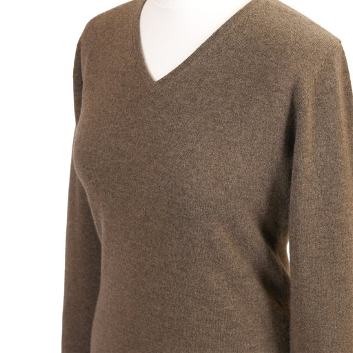 100% Cashmere Ladies V Neck Jumper - Olive - Heritage Of Scotland - OLIVE / XS