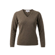100% Cashmere Ladies V Neck Jumper - Olive - Heritage Of Scotland - OLIVE / XS