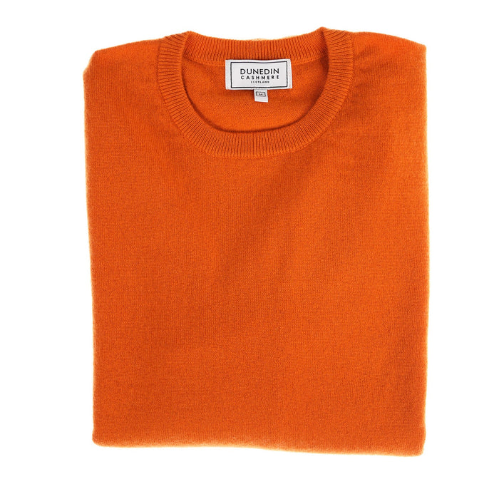 100% Cashmere Men Crew Neck Jumper - Mandarin Orange - Heritage Of Scotland - S