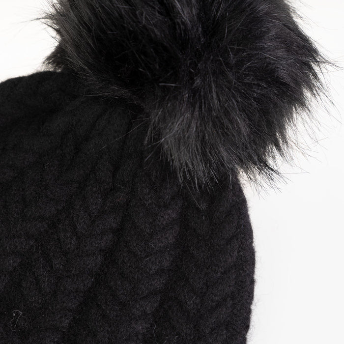 100% Cashmere New Georgie Hat Black/Black Pom - Heritage Of Scotland - BLACK/BLACK POM