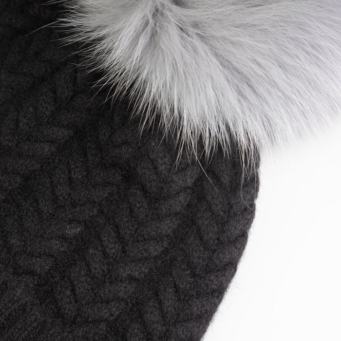 100% Cashmere New Georgie Hat Black/Grey Mix Pom - Heritage Of Scotland - BLACK/GREY MIX POM