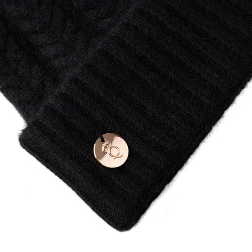 100% Cashmere New Georgie Hat Black/Grey Mix Pom - Heritage Of Scotland - BLACK/GREY MIX POM