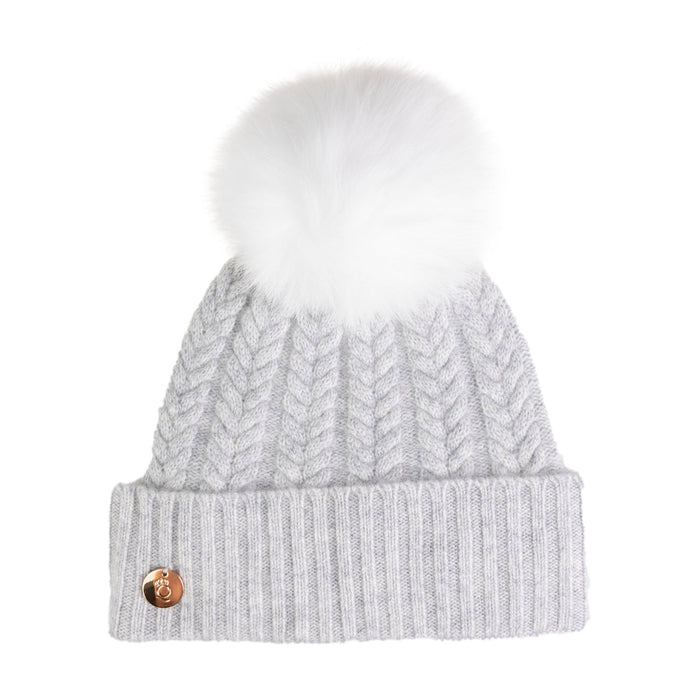 100% Cashmere New Georgie Hat Forst/White Pom - Heritage Of Scotland - FORST/WHITE POM