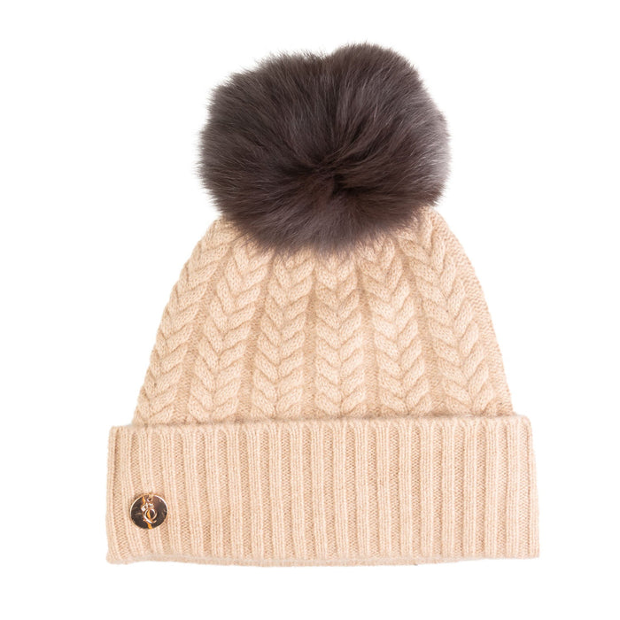 100% Cashmere New Georgie Hat Hazel/Dark Natural Pom - Heritage Of Scotland - HAZEL/DARK NATURAL POM