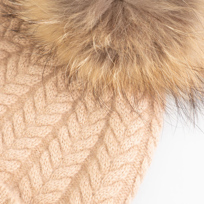 100% Cashmere New Georgie Hat Hazel/Natural Pom - Heritage Of Scotland - HAZEL/NATURAL POM