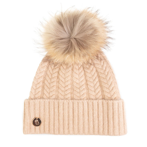 100% Cashmere New Georgie Hat Hazel/Natural Pom - Heritage Of Scotland - HAZEL/NATURAL POM