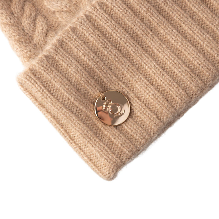 100% Cashmere New Georgie Hat Hazel/Natural Pom - Heritage Of Scotland - HAZEL/NATURAL POM