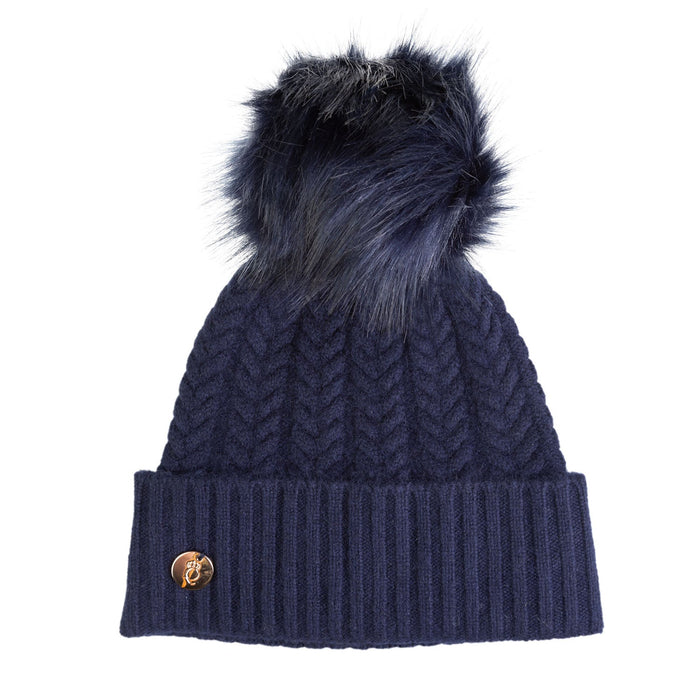 100% Cashmere New Georgie Hat Navy/Navy Pom - Heritage Of Scotland - NAVY/NAVY POM