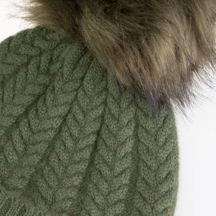 100% Cashmere New Georgie Hat Olive/Olive Pom - Heritage Of Scotland - OLIVE/OLIVE POM