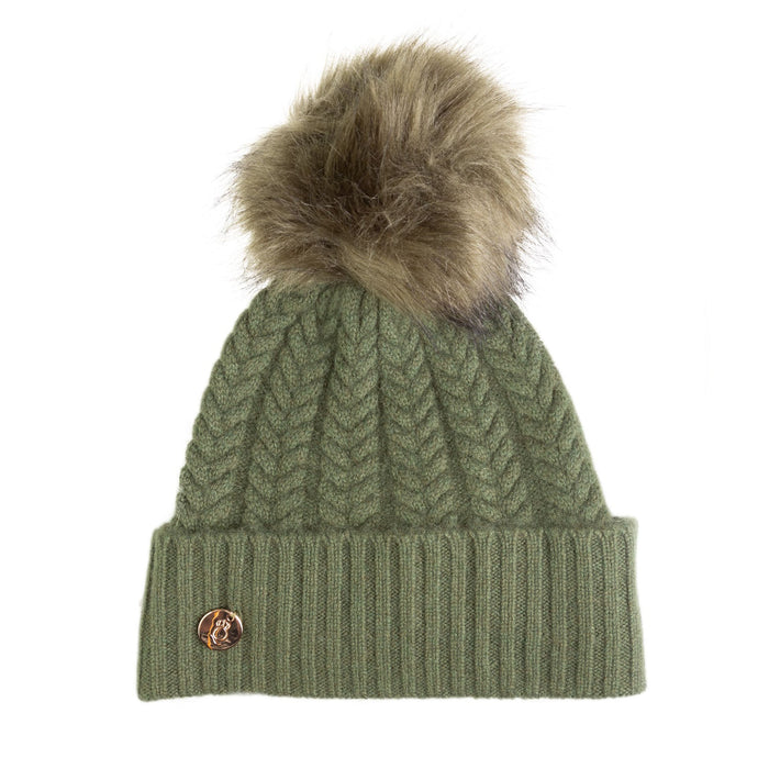 100% Cashmere New Georgie Hat Olive/Olive Pom - Heritage Of Scotland - OLIVE/OLIVE POM