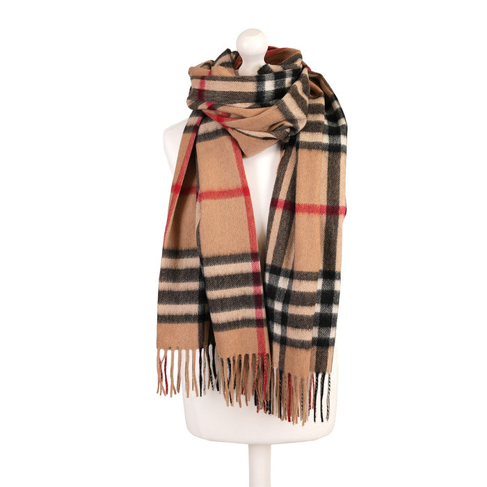 100% CASHMERE SOLID WARM CAMEL CHECK LUXURY STOLE - Heritage Of Scotland - WARM CAMEL THOMSON