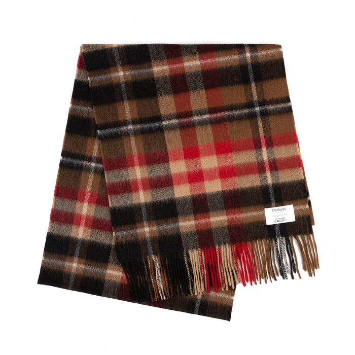 100% Cashmere Wide Tartan Scarf Mile Check - Vicuna/Camel/Bordeaux - Heritage Of Scotland - Mile Check - Vicuna/Camel/Bordeaux