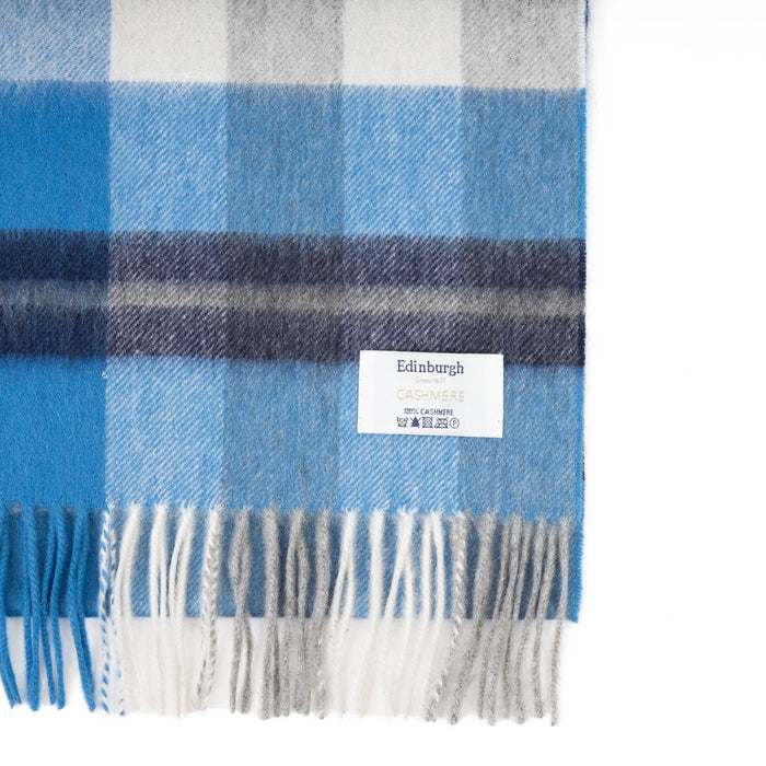 100% Cashmere Wide Tartan Scarf Scots Check – Kintyre Blue/Pewter - Heritage Of Scotland - Scots Check – Kintyre Blue/Pewter