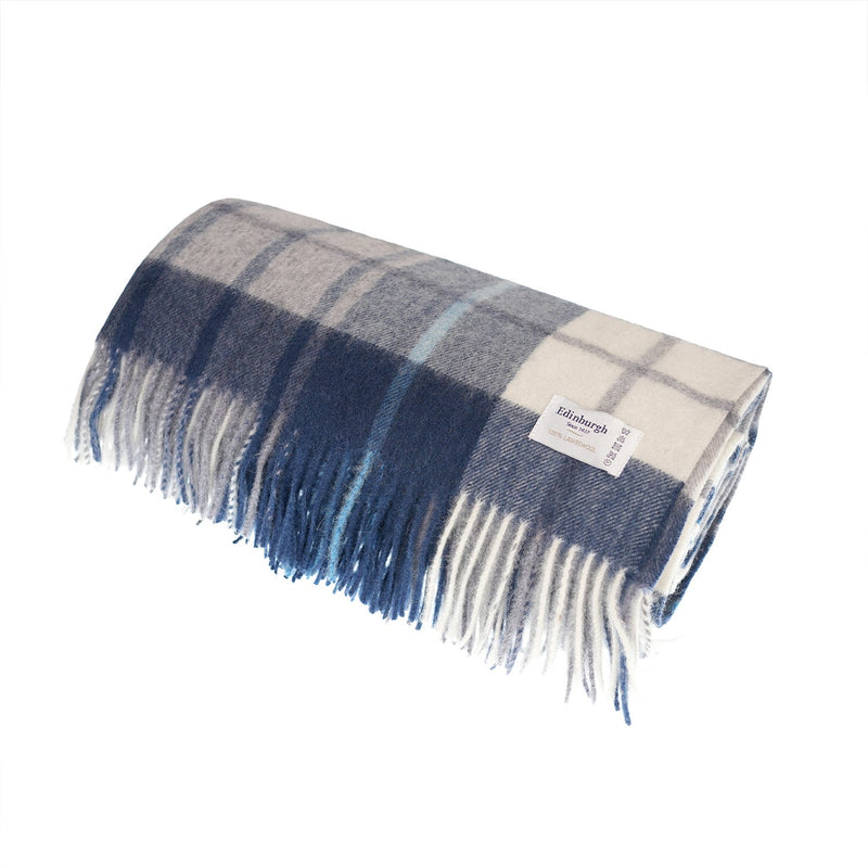 100% Lambswool Blanket Mill Check Navy - Heritage Of Scotland - MILL CHECK NAVY