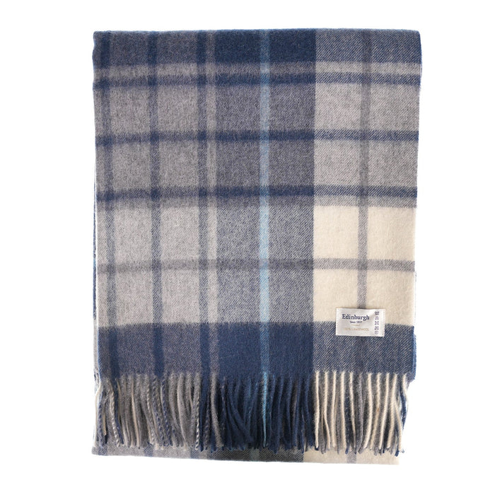 100% Lambswool Blanket Mill Check Navy - Heritage Of Scotland - MILL CHECK NAVY