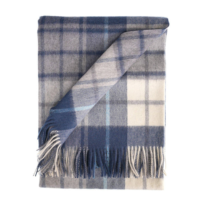 100% Lambswool Blanket Mill Check Navy - Heritage Of Scotland - MILL CHECK NAVY