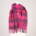 100% Lambswool Wide Scarf - Medieval Check - Cyclamen Pink and Eminence - Heritage Of Scotland -