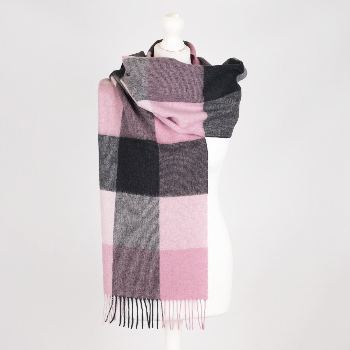 100% Lambswool Wide Scarf Soft Unisex Winter Wrap Heritage of Scotland - 3 SQUARE PINK - Heritage Of Scotland -
