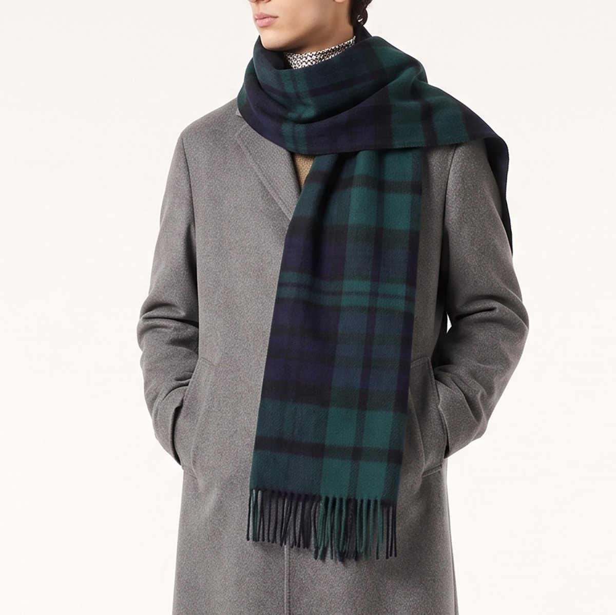 100% Lambswool Wide Scarf Soft Unisex Winter Wrap Heritage of Scotland - Black Watch Double Scale - Heritage Of Scotland -