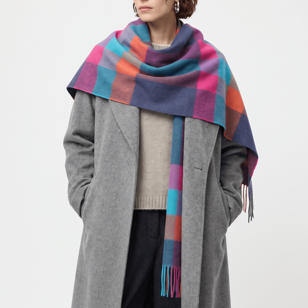 100% Lambswool Wide Scarf Soft Unisex Winter Wrap Heritage of Scotland - Galaxy Check Jazz - Heritage Of Scotland -