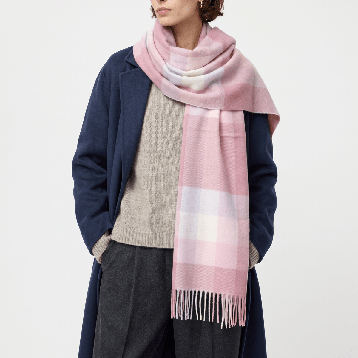 100% Lambswool Wide Scarf Soft Unisex Winter Wrap Heritage of Scotland - Galaxy Check Light Pink - Heritage Of Scotland -