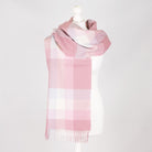 100% Lambswool Wide Scarf Soft Unisex Winter Wrap Heritage of Scotland - Galaxy Check Light Pink - Heritage Of Scotland -