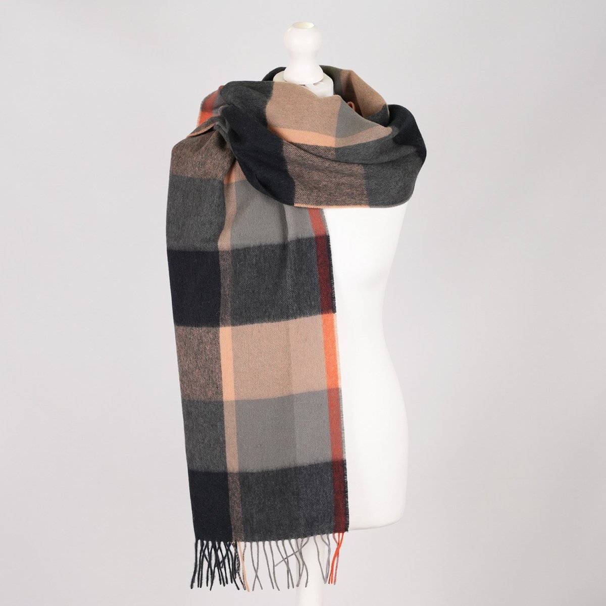 100% Lambswool Wide Scarf Soft Unisex Winter Wrap Heritage of Scotland - KIRKSTALL CHECK CAMEL - Heritage Of Scotland -